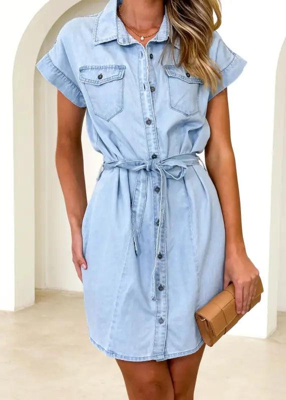 Breezy Denim A-line Dress - Trendy Mix