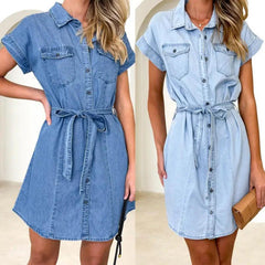 Breezy Denim A-line Dress - Trendy Mix