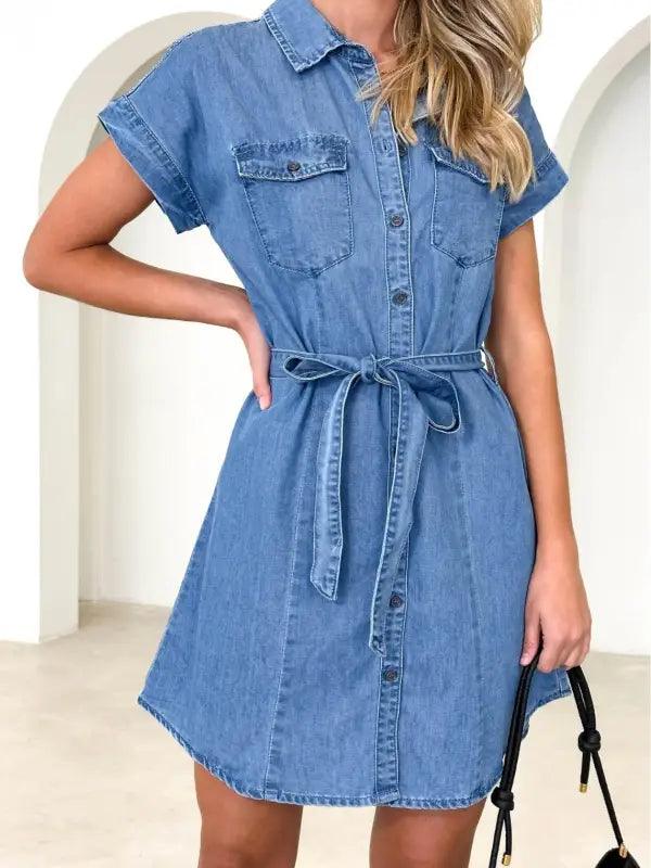 Breezy Denim A-line Dress - Trendy Mix