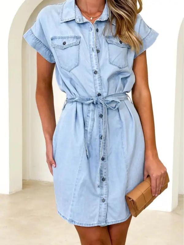 Breezy Denim A-line Dress - Trendy Mix