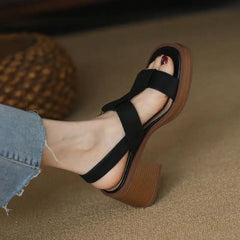 Vintage British One-Way Sandals with T-Buckle Design - Trendy Mix