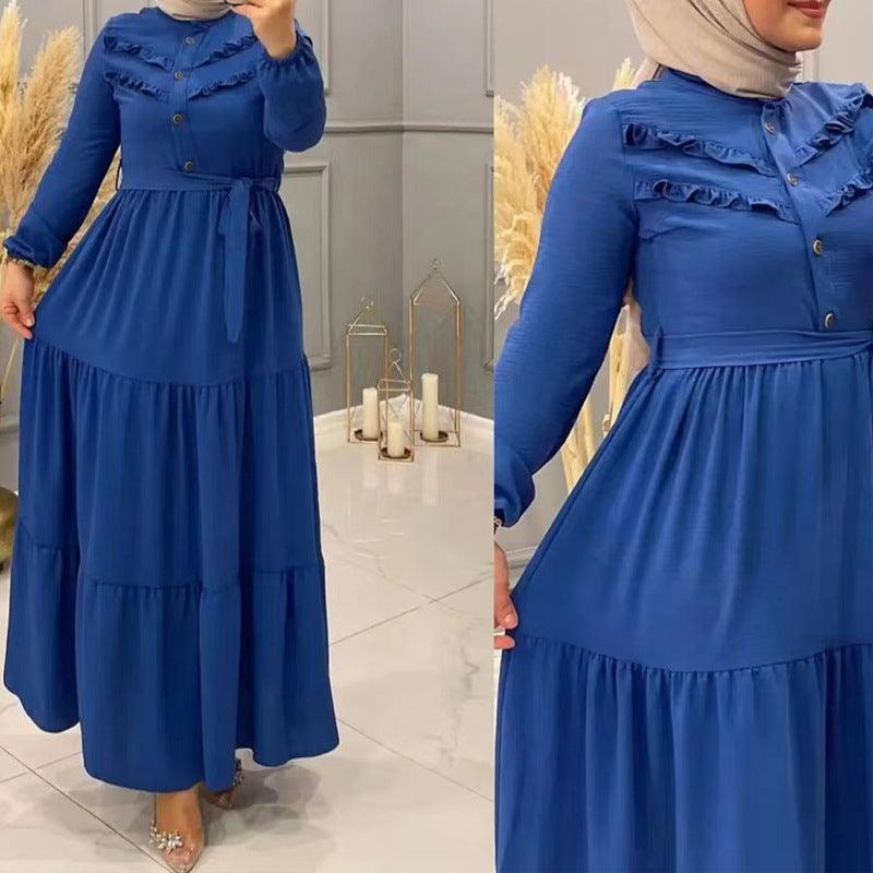 Chic Solid Colour Pleated outfit with Belt for muslim Women - Trendy Mix