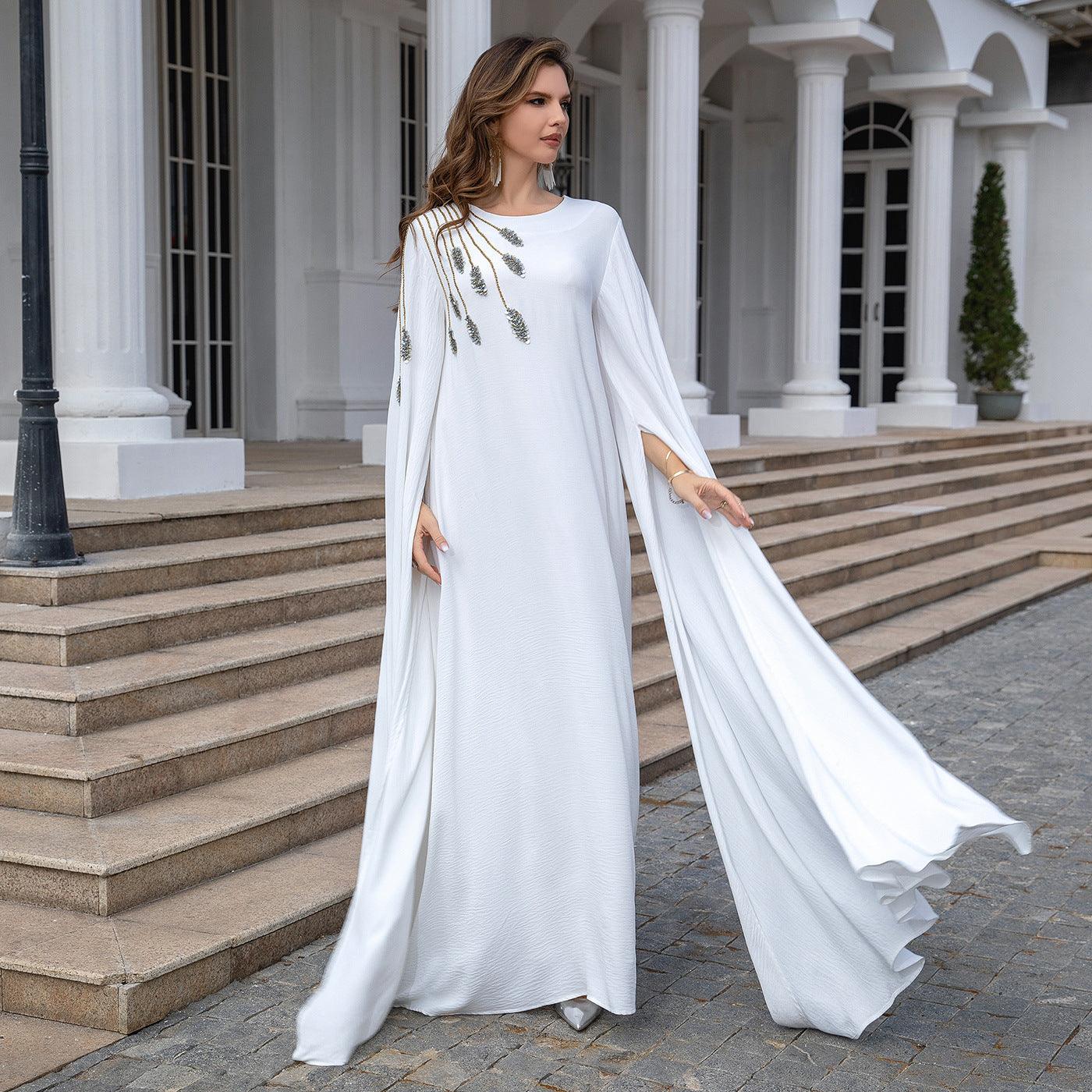 Embroidered White Abaya Robe for Women - Trendy Mix