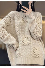 Women's Round Neck Crocheted Hollow Knitted Sweater