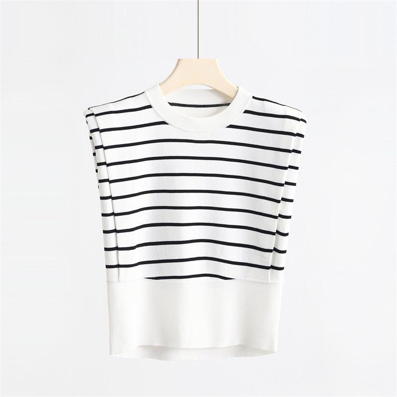 Right-Angle Shoulder Sleeveless Striped Ice Silk Vest Top - Trendy Mix