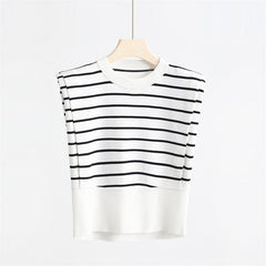 Right-Angle Shoulder Sleeveless Striped Ice Silk Vest Top - Trendy Mix