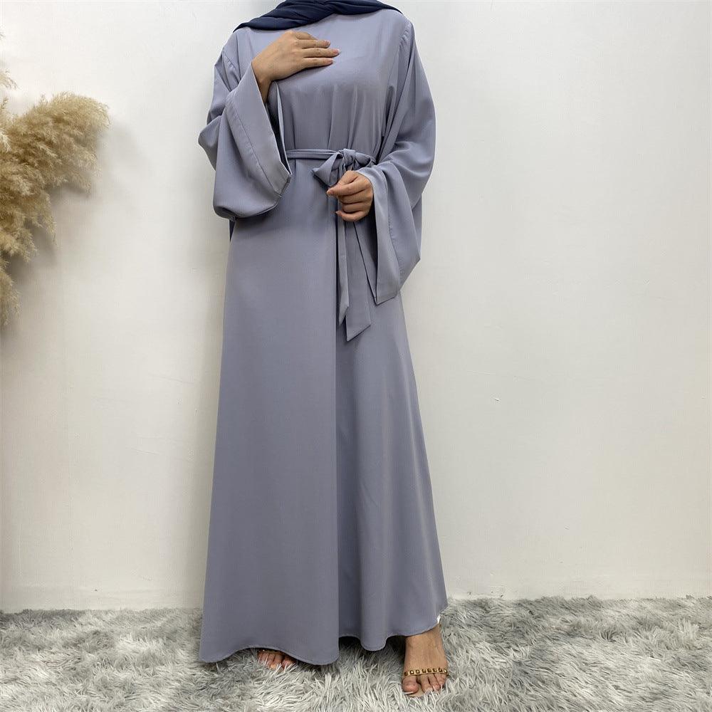 Elegant Solid Colour Muslim outfit with Lace-up Detail - Trendy Mix