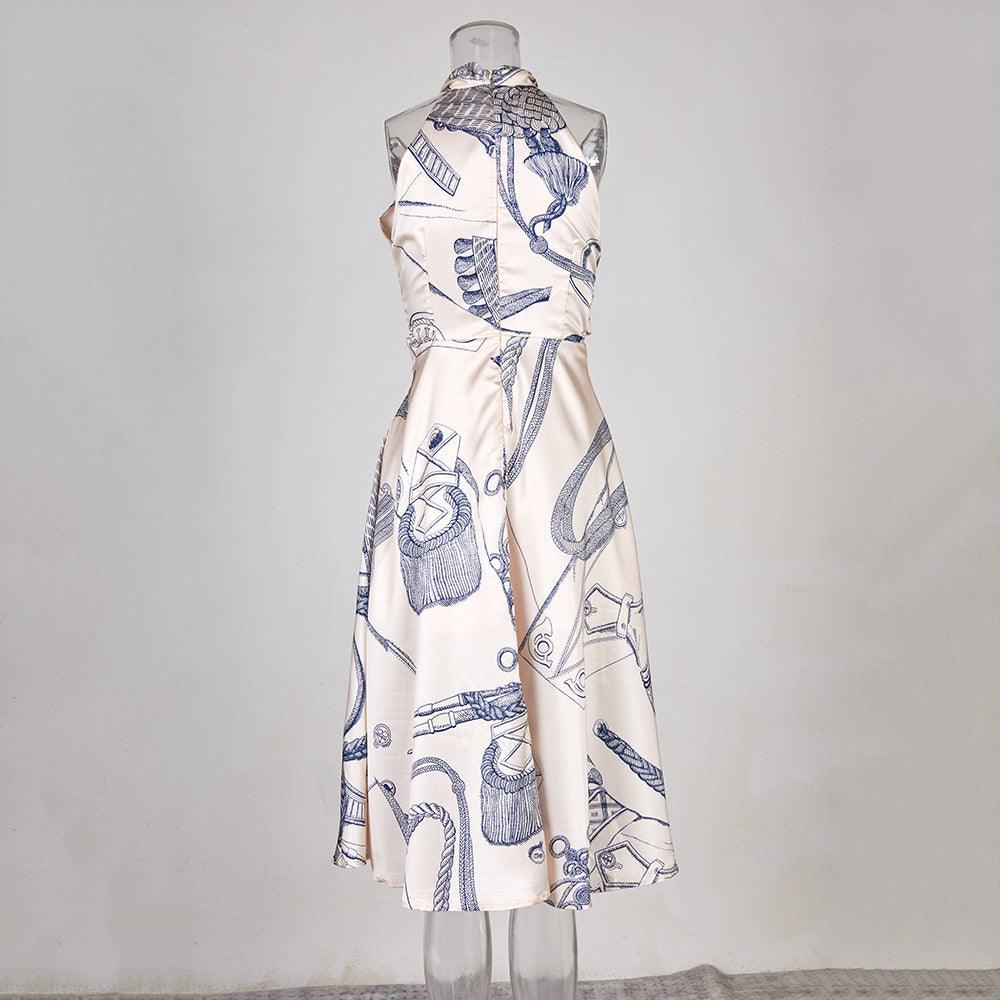 French Style Halterneck Printed Dress - Trendy Mix