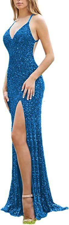 Sequined Lace Back Hollow Out See-through V-neck Dress - Trendy Mix