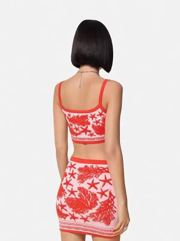 Casual Coral Starfish Two-piece Sheath Set - Trendy Mix