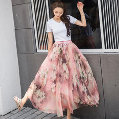 Summer Chiffon Long Skirt for Women - Fresh and Sweet Vacation Style - Trendy Mix