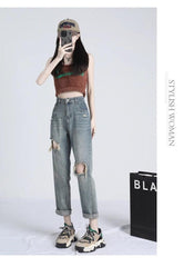 2024 Ripped Daddy Jeans for Women New High Waist Loose Small - Trendy Mix