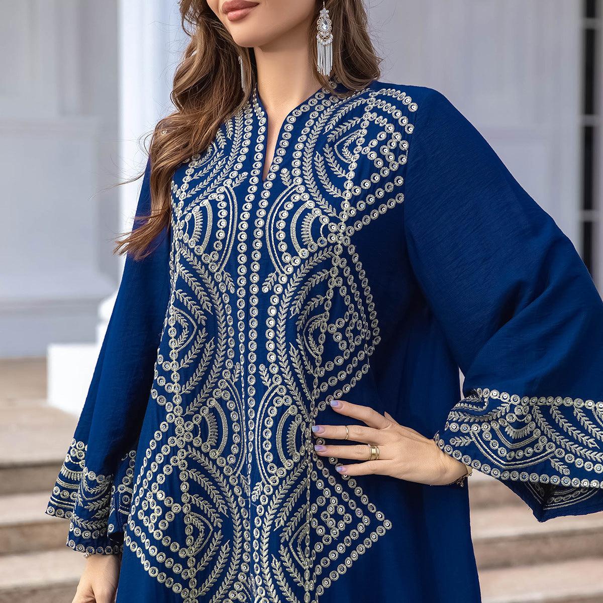 Embroidered Sequined Robe for Muslim Women - Trendy Mix