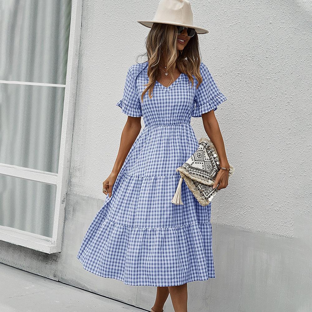 Women's Fashion Temperament Plaid Swing Dress - Trendy Mix