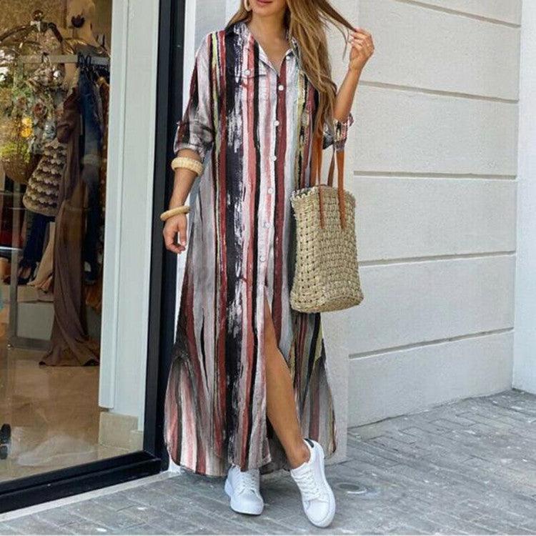 New Fashion Long Sleeve Shirt Skirt Long Dress - Trendy Mix