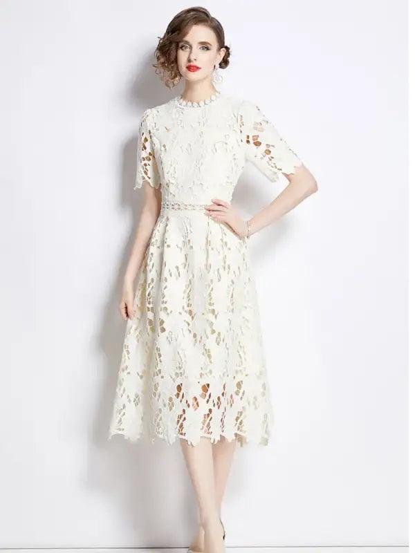 Chic Hollow Lace A-line Dress - Trendy Mix