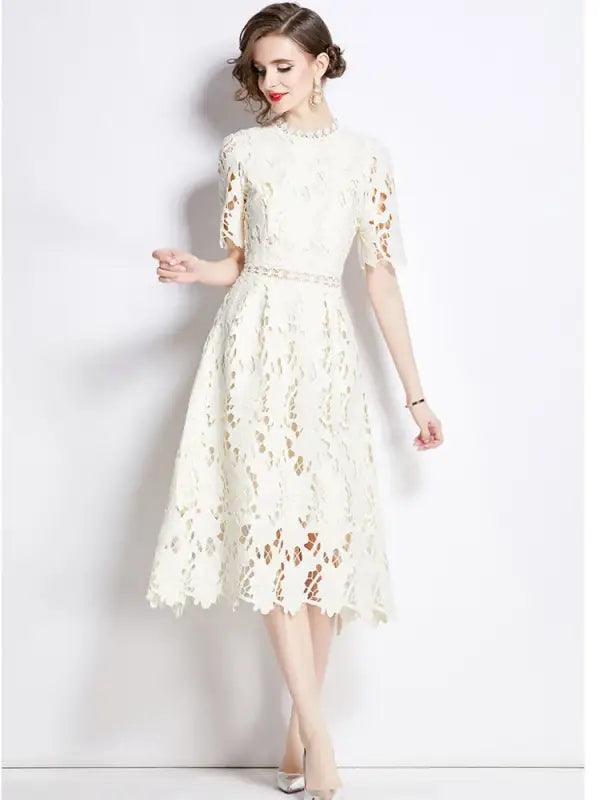 Chic Hollow Lace A-line Dress - Trendy Mix