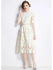 Chic Hollow Lace A-line Dress - Trendy Mix