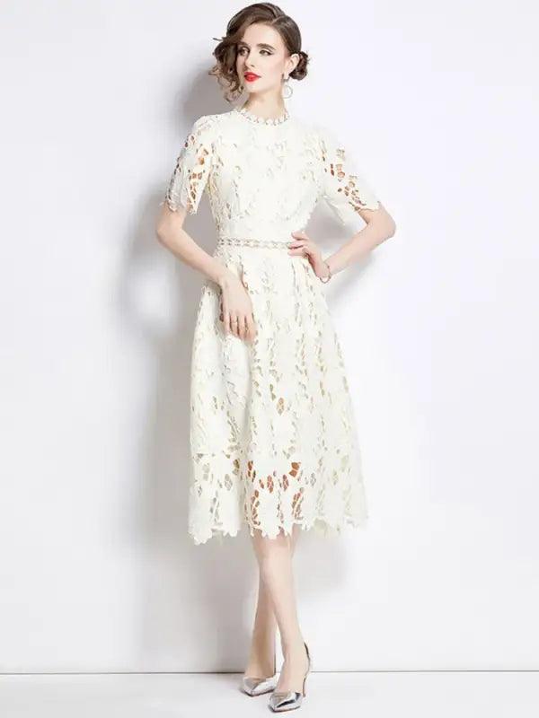 Chic Hollow Lace A-line Dress - Trendy Mix