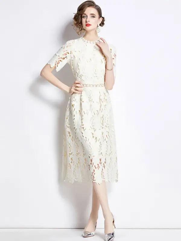 Chic Hollow Lace A-line Dress - Trendy Mix