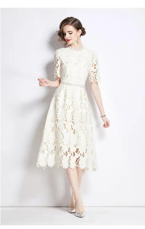 Chic Hollow Lace A-line Dress - Trendy Mix