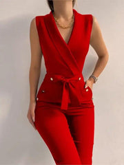 Sophisticated V-Neck Hollow Back Jumpsuit for Women - Trendy Mix