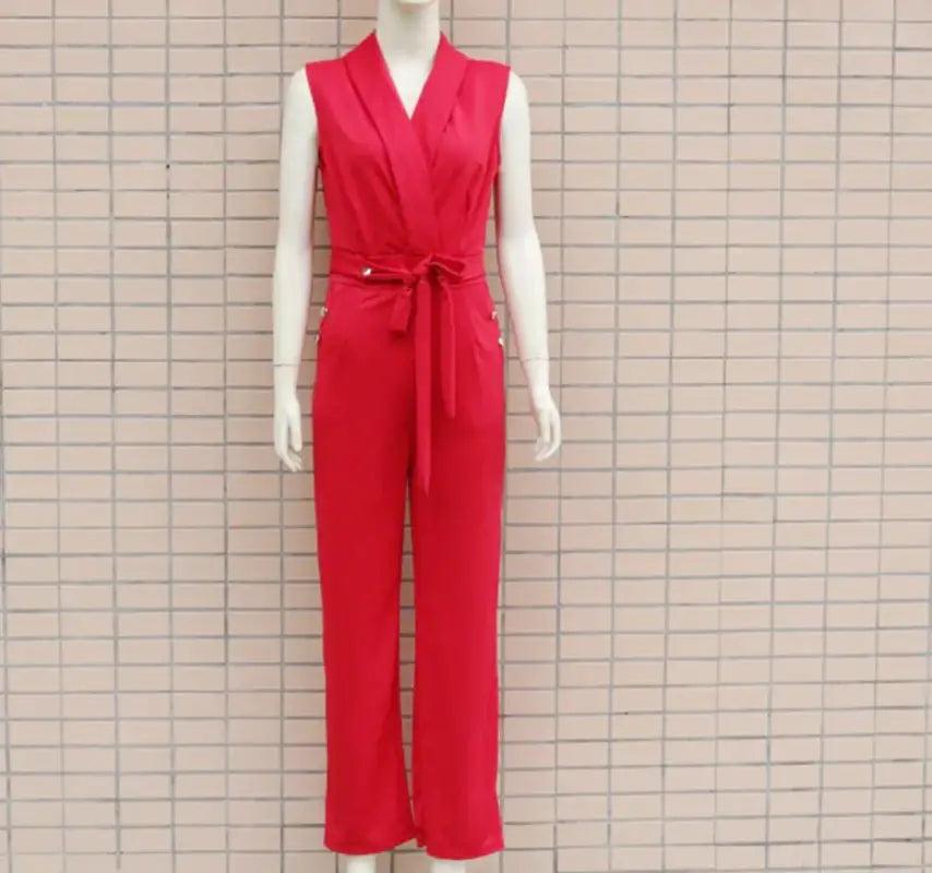 Sophisticated V-Neck Hollow Back Jumpsuit for Women - Trendy Mix