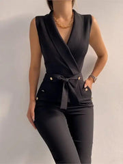 Sophisticated V-Neck Hollow Back Jumpsuit for Women - Trendy Mix