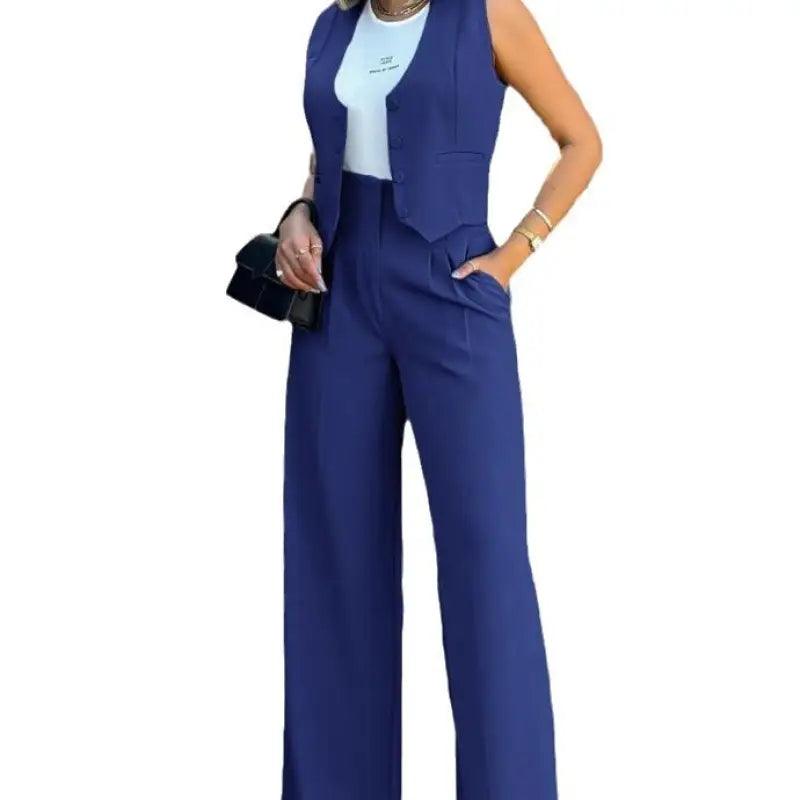 Chic Vest Jacket & Wide Leg Pants Suit - Trendy Mix