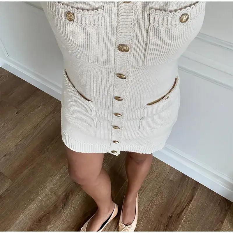 Chic White Knitted Mini Dress - Trendy Mix