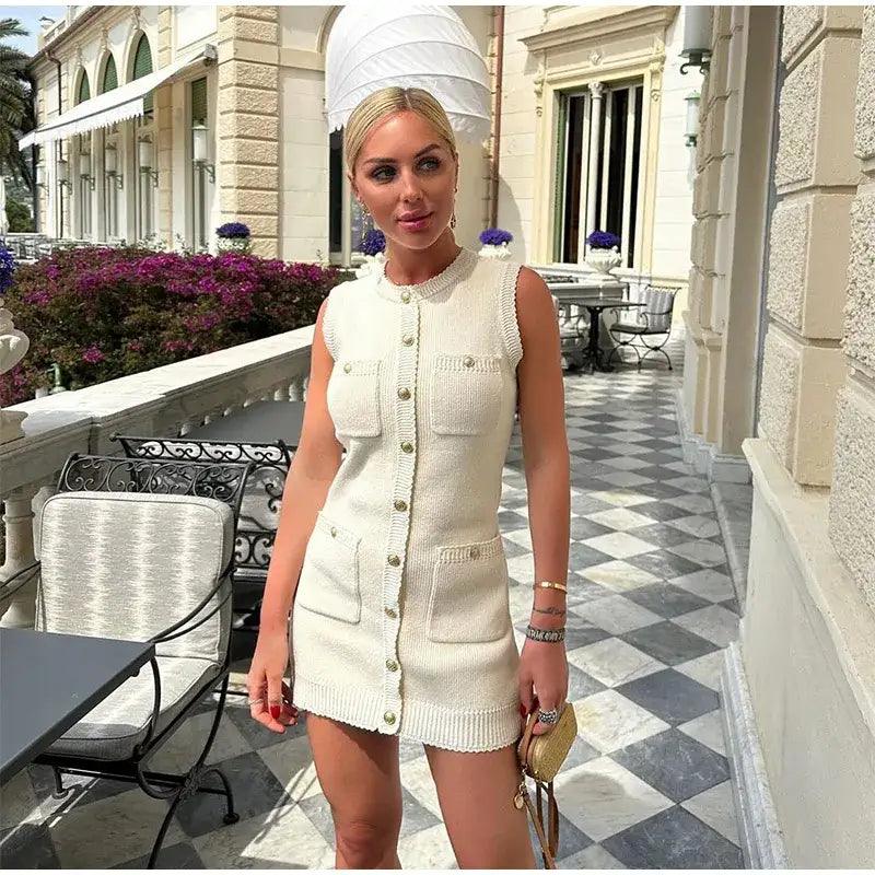 Chic White Knitted Mini Dress - Trendy Mix