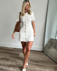 Chic White Knitted Mini Dress - Trendy Mix