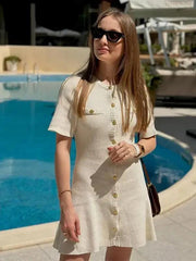 Chic White Knitted Mini Dress - Trendy Mix