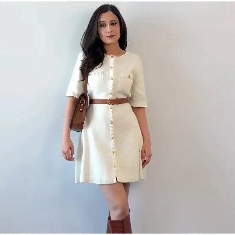 Chic White Knitted Mini Dress - Trendy Mix