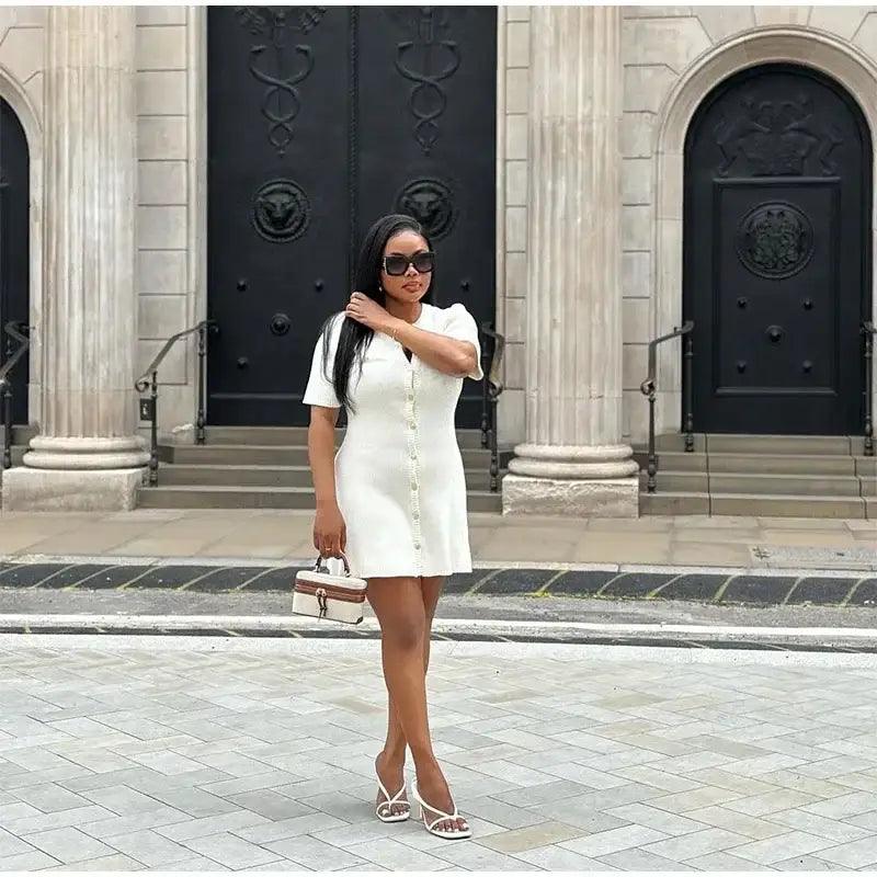 Chic White Knitted Mini Dress - Trendy Mix