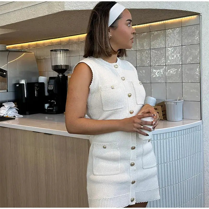 Chic White Knitted Mini Dress - Trendy Mix