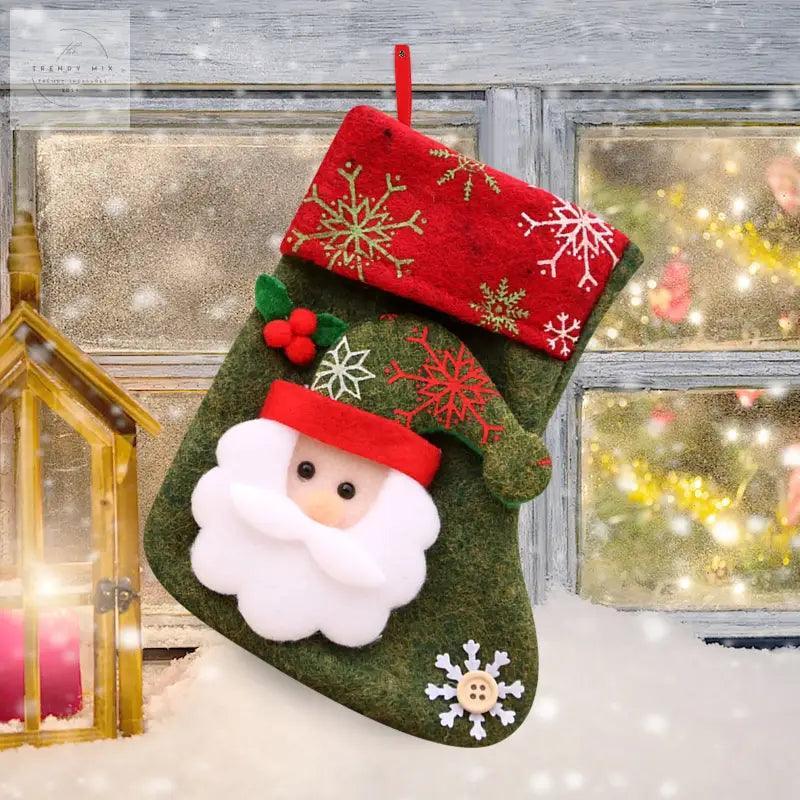 Christmas Stocking With Santa, Snowman, Elk Print - Trendy Mix