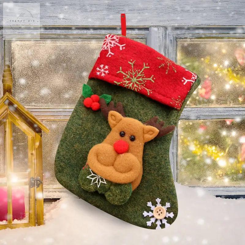 Christmas Stocking With Santa, Snowman, Elk Print - Trendy Mix