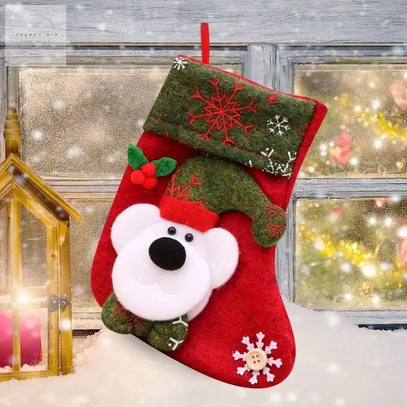 Christmas Stocking With Santa, Snowman, Elk Print - Trendy Mix