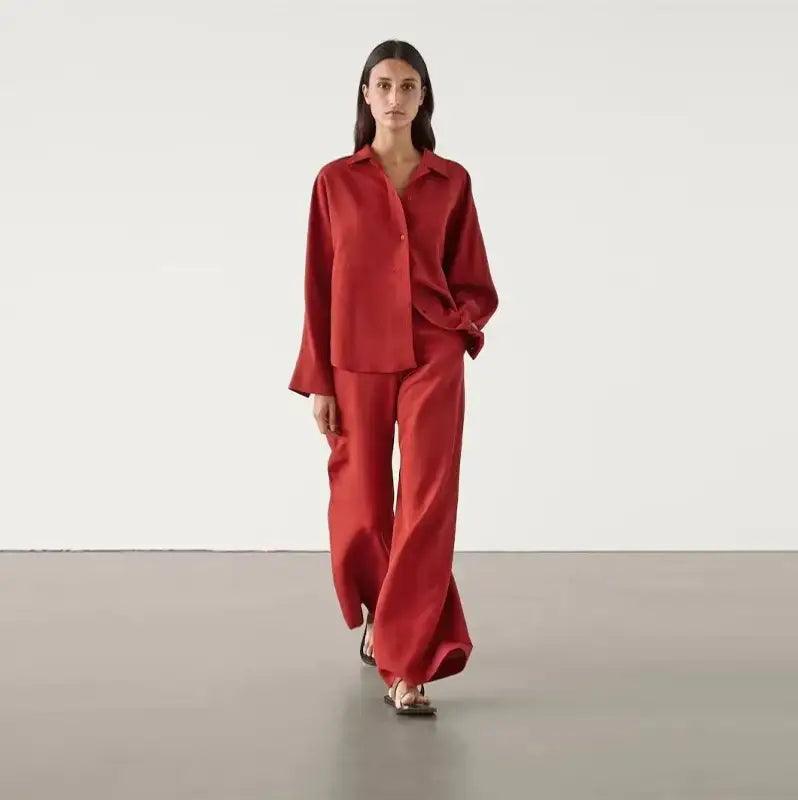 Classic Solid Shirt & Wide Leg Trousers Set- 2024 M. Dutti collection - Trendy Mix