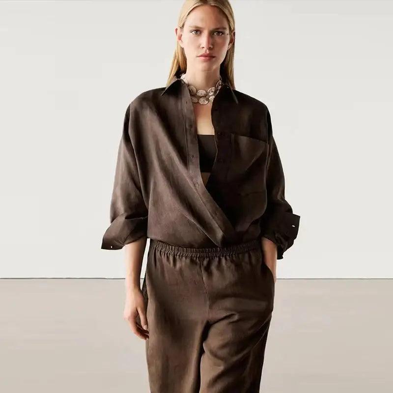 Classic Solid Shirt & Wide Leg Trousers Set- 2024 M. Dutti collection - Trendy Mix