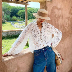 Cotton Embroidered French White Shirt Women’s Long Sleeve Design Sense - Trendy Mix