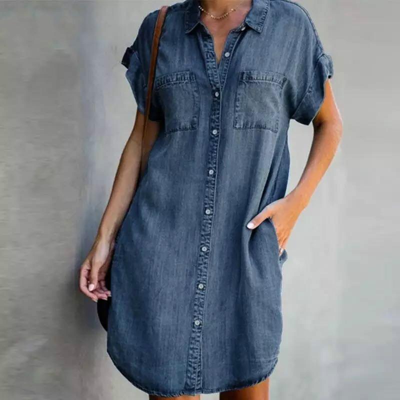 Blue Collar Short Sleeve Slim Dress - Trendy Mix