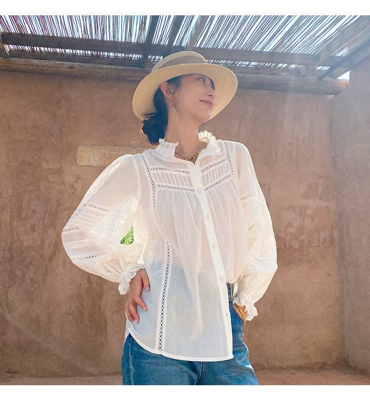 French Style White Shirt Women's Long Sleeve Elegant Cotton Loose - Trendy Mix