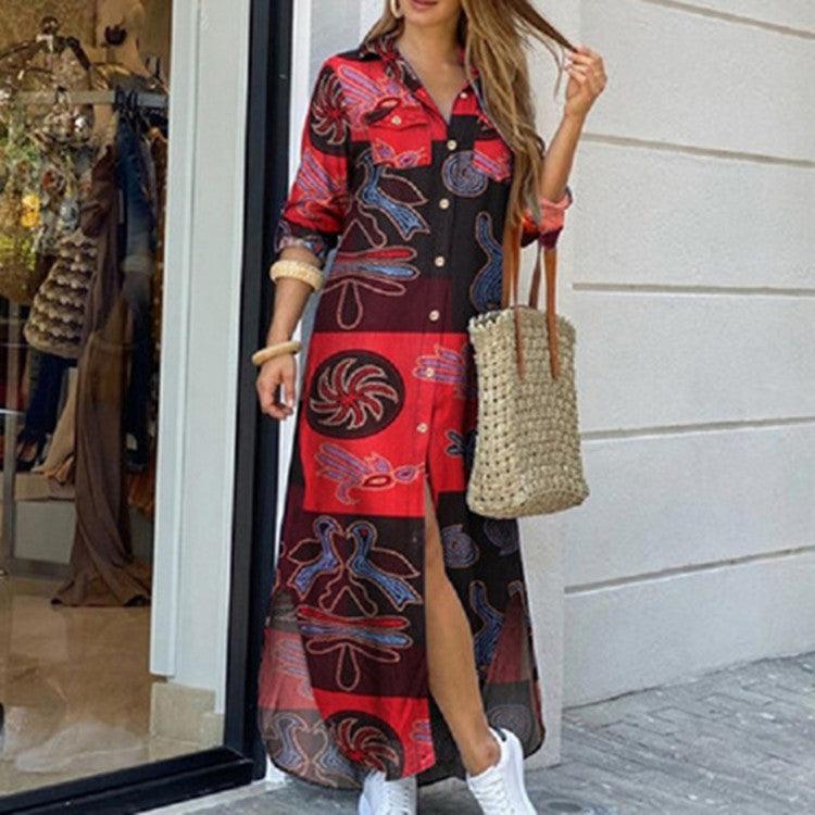 New Fashion Long Sleeve Shirt Skirt Long Dress - Trendy Mix