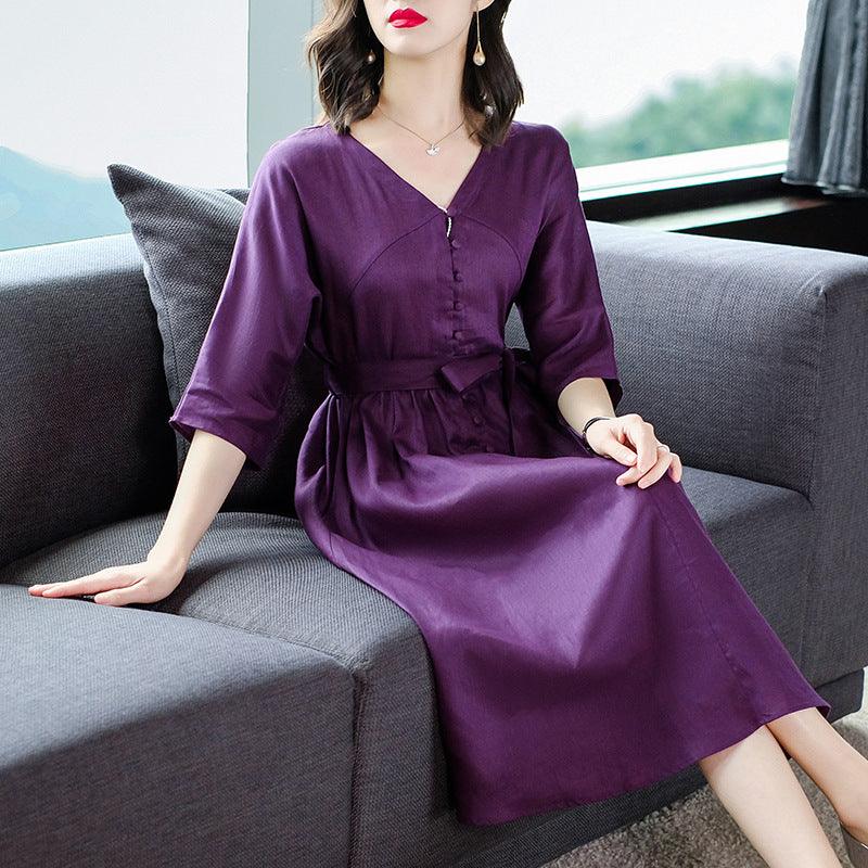 Summer Five-point Sleeve Cotton And Linen Dress - Trendy Mix