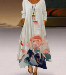 Long Skirt White Print Temperament Commuter Mid Waist Pullover - Trendy Mix