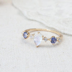 Moonstone Tanzanite Water Drop Ring Female Fashion - Trendy Mix