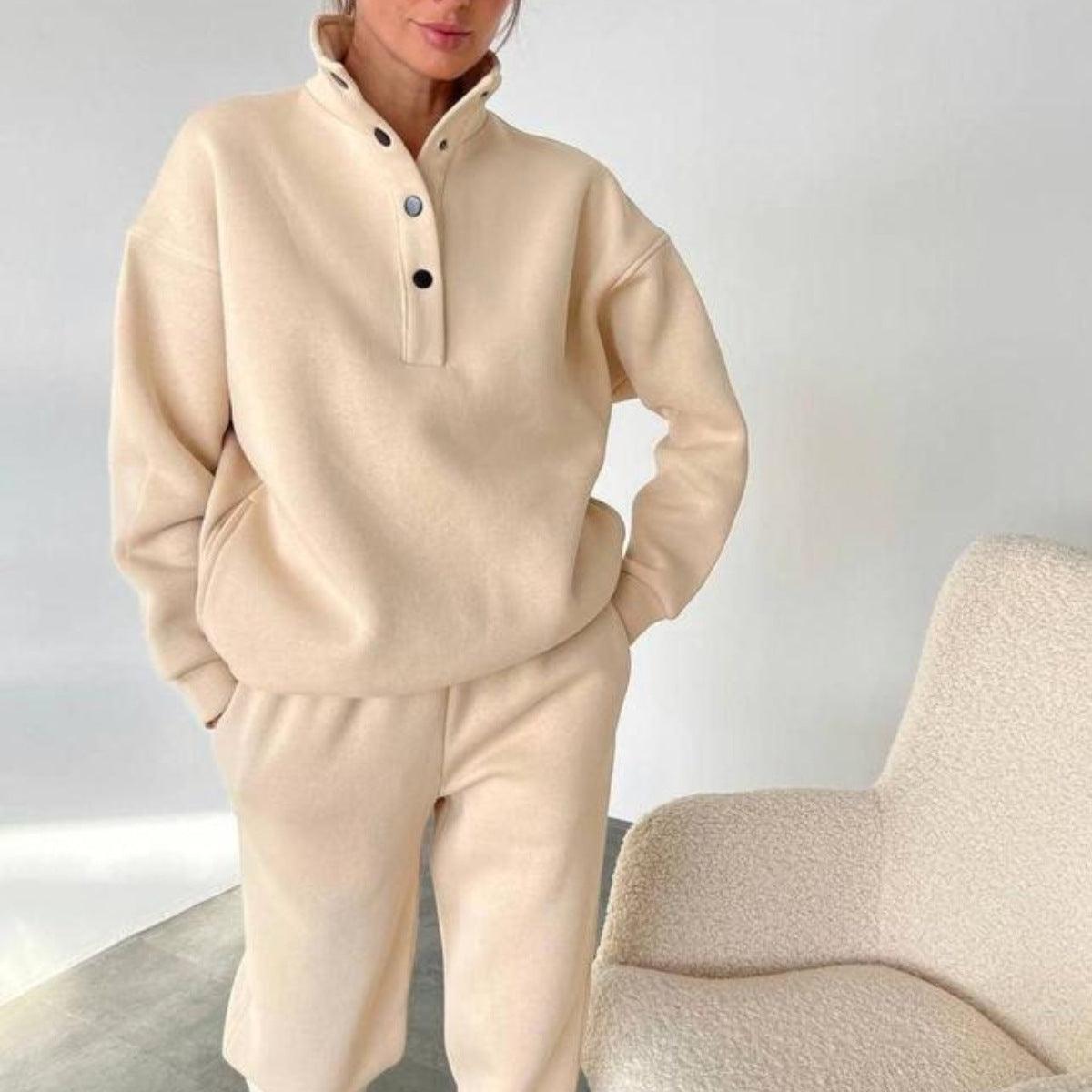 Women's Fashion Solid Color Hoodie Pants Suit - Trendy Mix