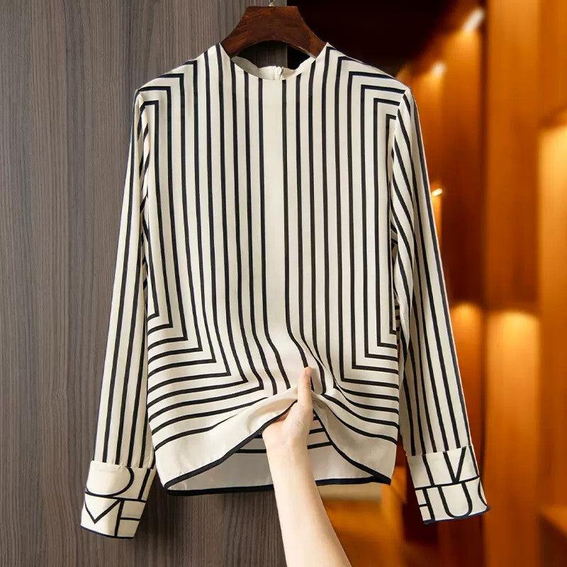 French High-end Vintage Stripe Silk Shirt For Women - Trendy Mix